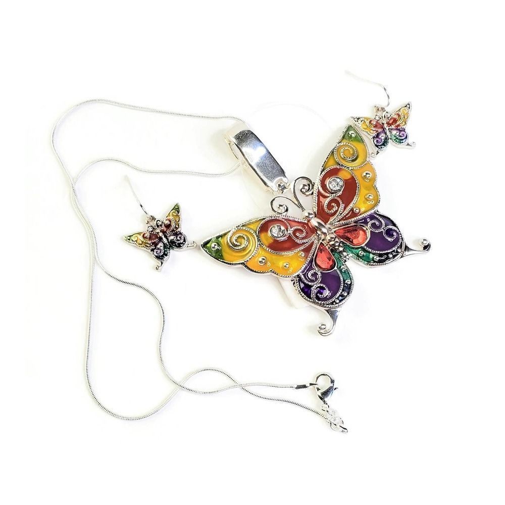 Multicolor Butterfly Necklace Set on a 925 Silver Chain